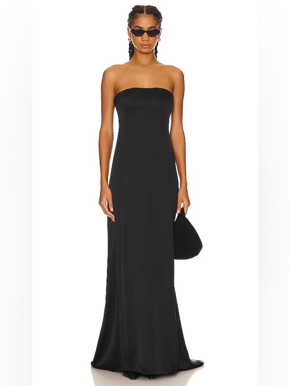 NBD Cambria Strapless Gown Black Satin Maxi Dress Sleeveless size S NWT